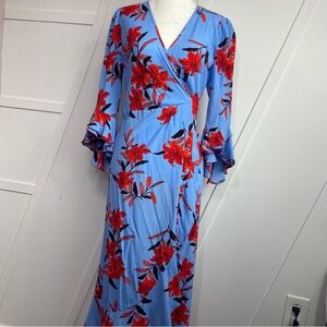 Diane Von Furstenberg Blue and Red Bishop Sleeve Sundress